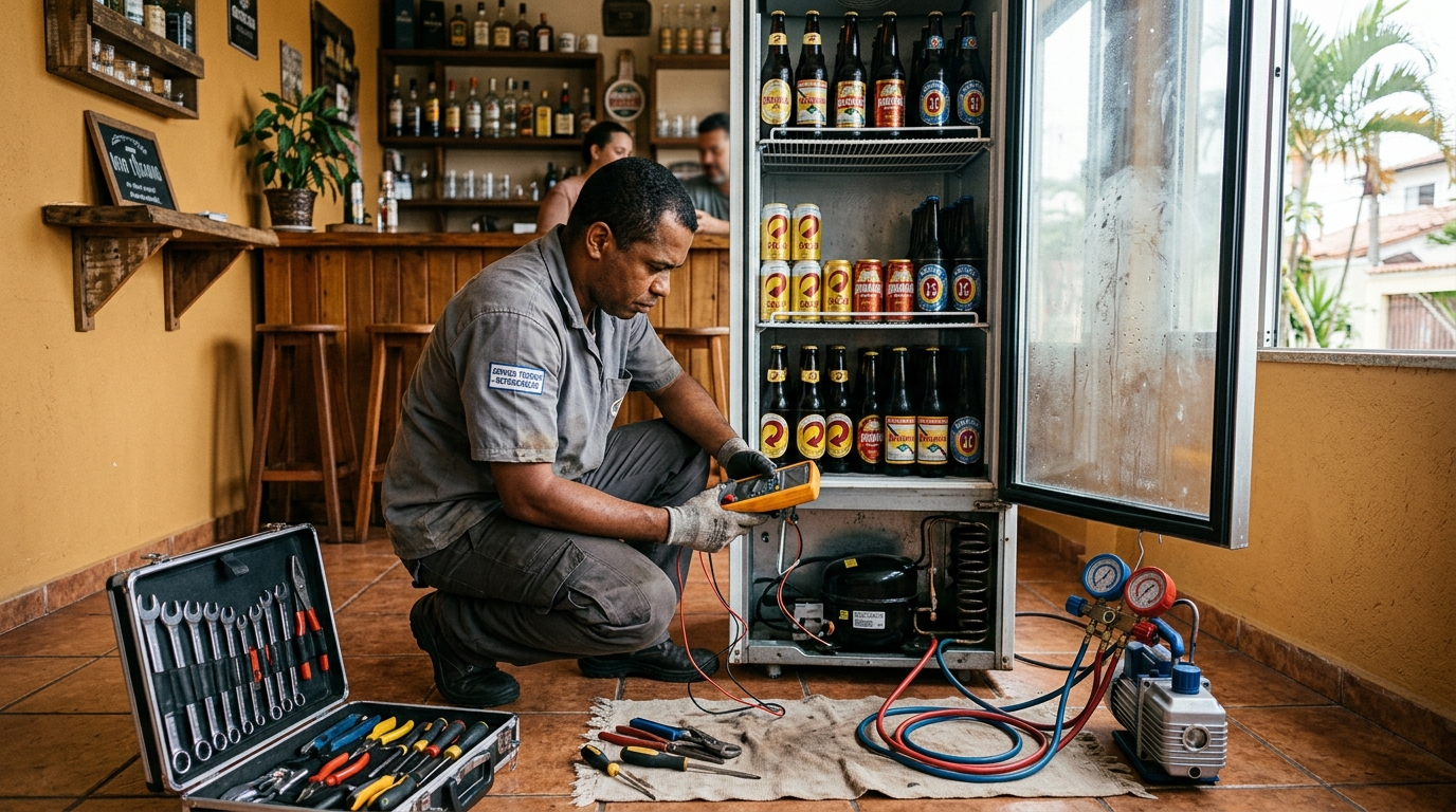 Substituição de termostato de cervejeira em serviço técnico no Setor Morada do Sol, Palmas‑TO